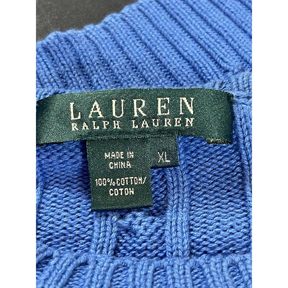 Lauren Ralph Lauren Womens Blue Cable Knit Sweater XL Logo Crewneck Classic READ - Picture 5 of 14